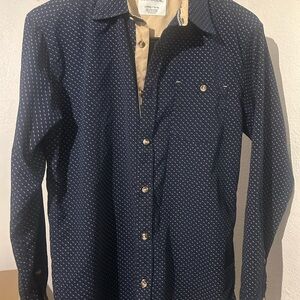 Navy Polka Dot Button Down Shirt for Kids